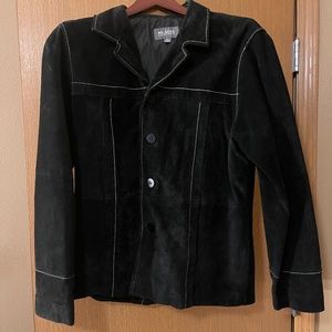 A large black leather jacket.